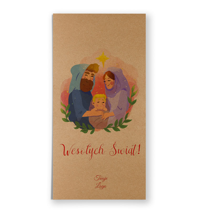 Religijne firmowe kartki na święta z Rodziną Świętą na papierze ekologicznym